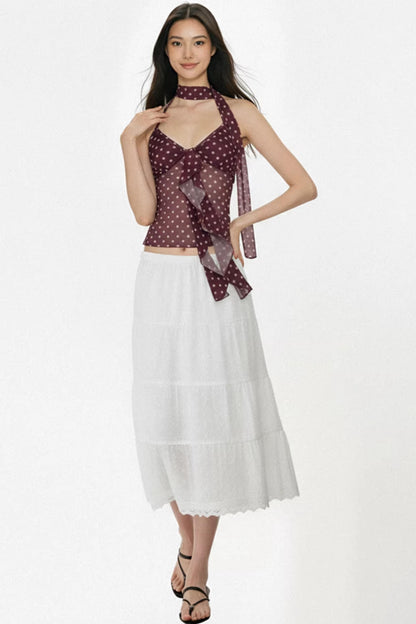 White Embroidered Lace A-Line Skirt