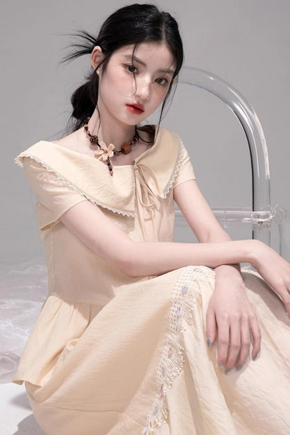 Soft Apricot Wave Layered Skirt Set