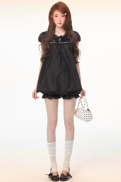 Tencel Lace Puff Sleeve Dress Set-Up