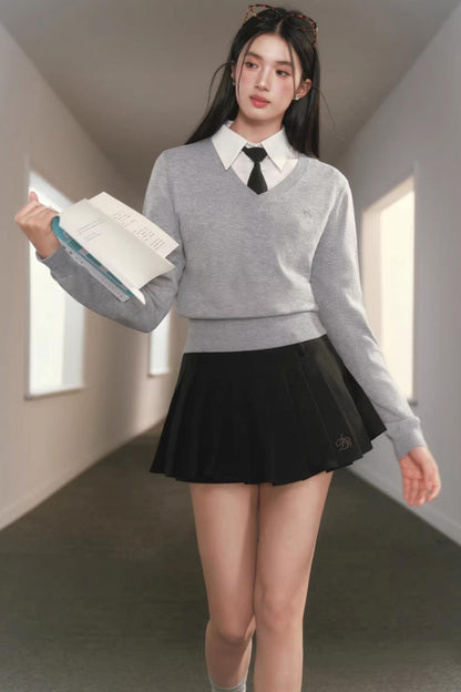 V-Neck Waist-Cinching Knit Sweater