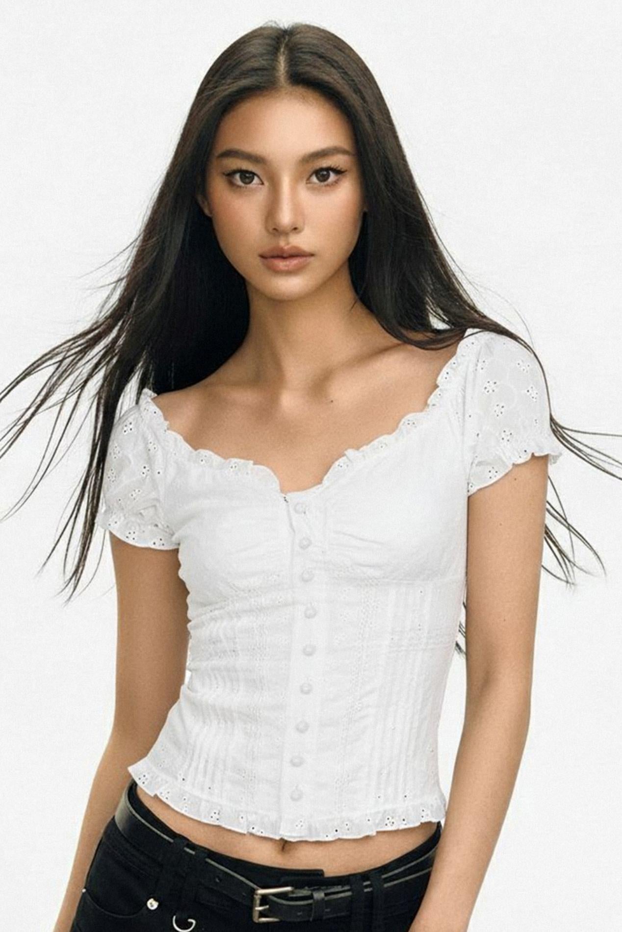 French Jacquard Cut-out T-Shirt