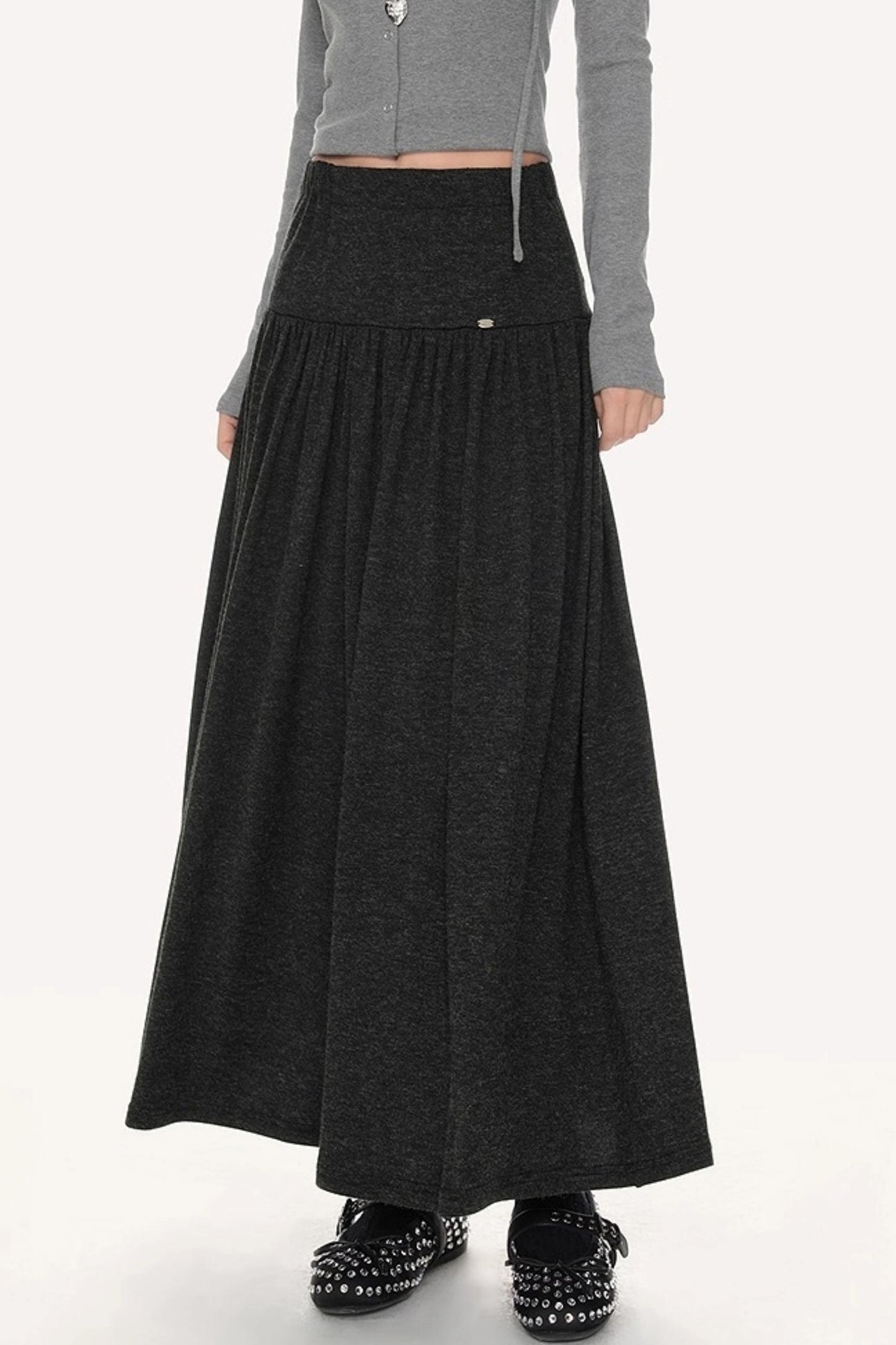 French Pleated Long Skirt