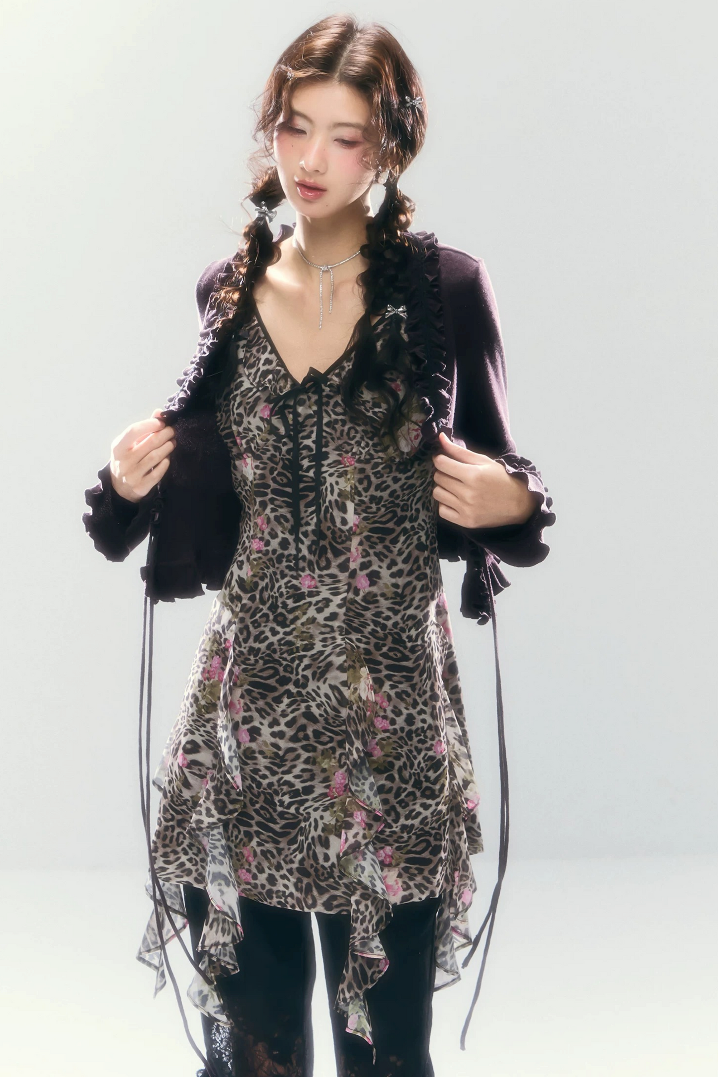 Vintage Leopard Print V-Neck Dress