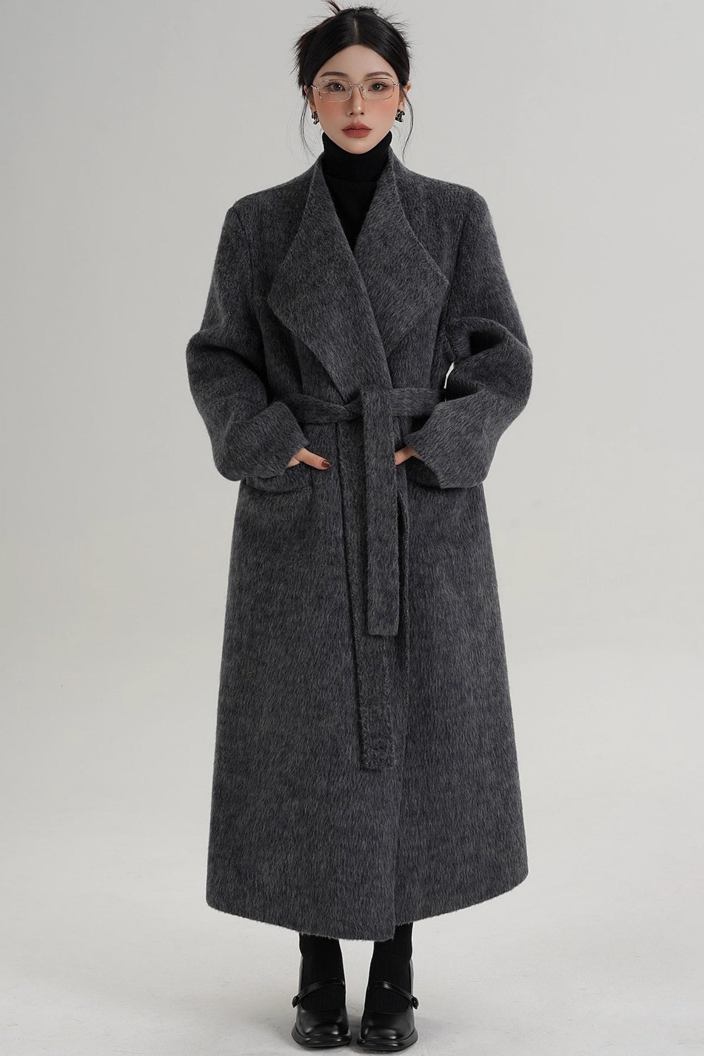 Elegant Gray-Blue Wool Coat