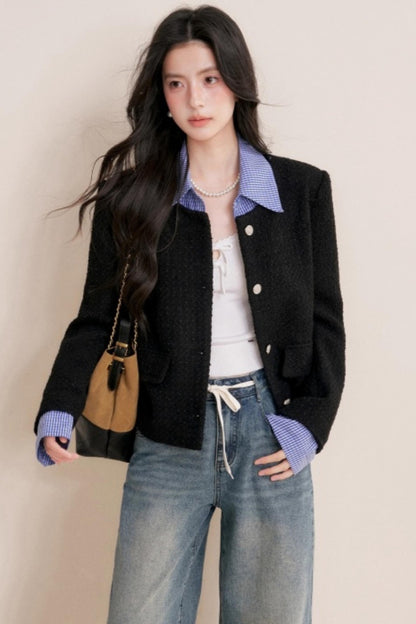 Tweed Plaid Panel Fake Two Jacket