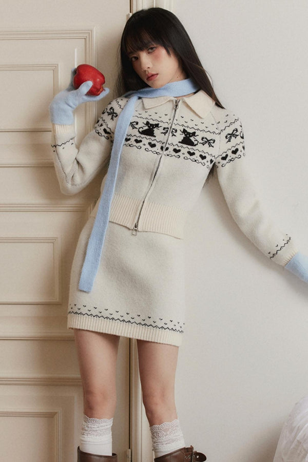 페어 아일 니트 스웨터 세트업 