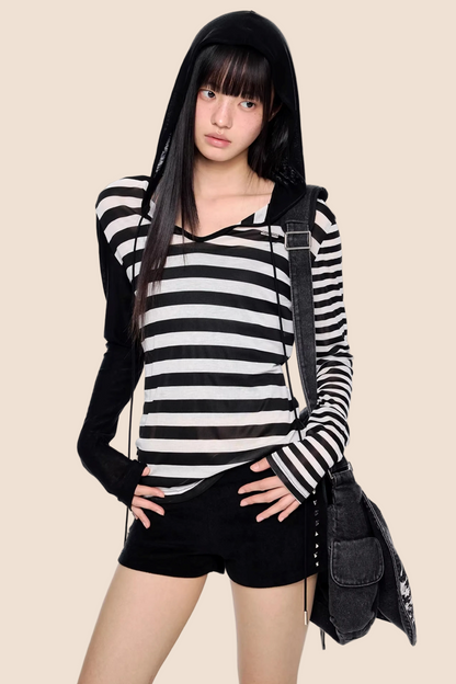 Striped Color-Block Hooded Jacket