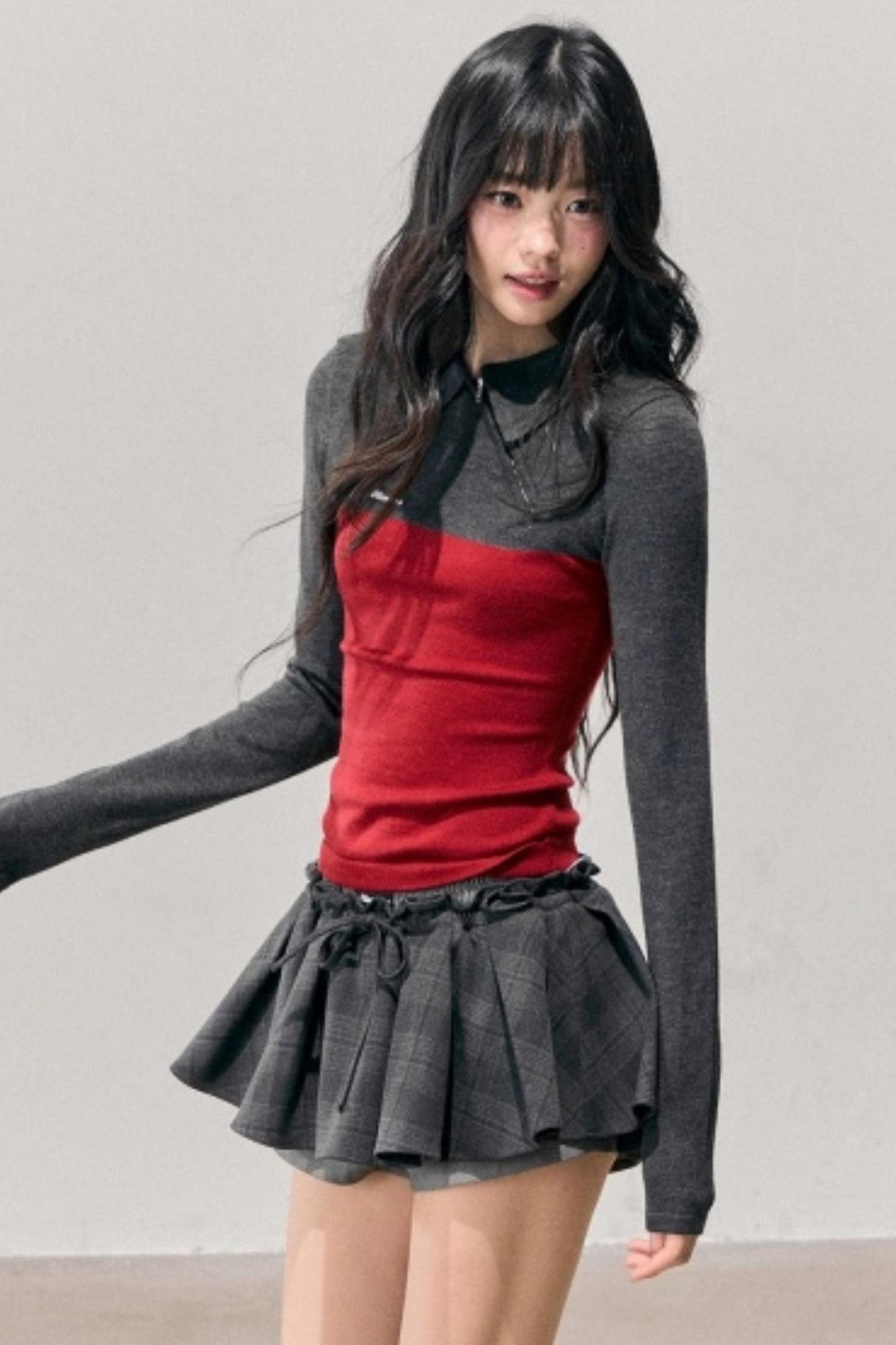 American Long-Sleeve Polo Collar Knit Top