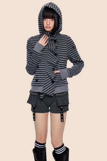Striped Patchwork Hooded Cardigan