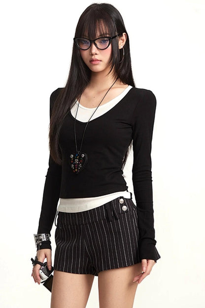 Slim Black Tencel Long Sleeve T-Shirt