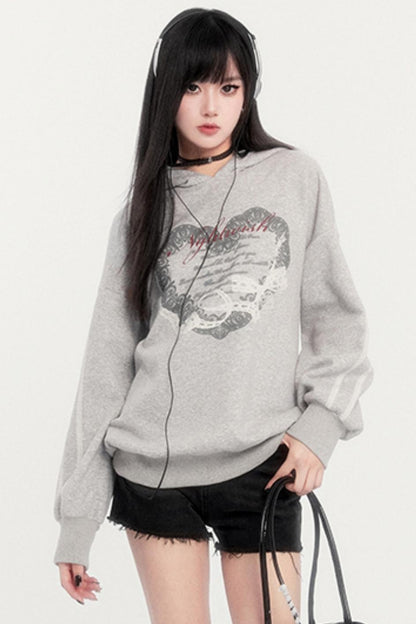 VOCK Sweet Cool Vortex American casual sports style babes autumn and winter velvet loose hooded sweatshirt top