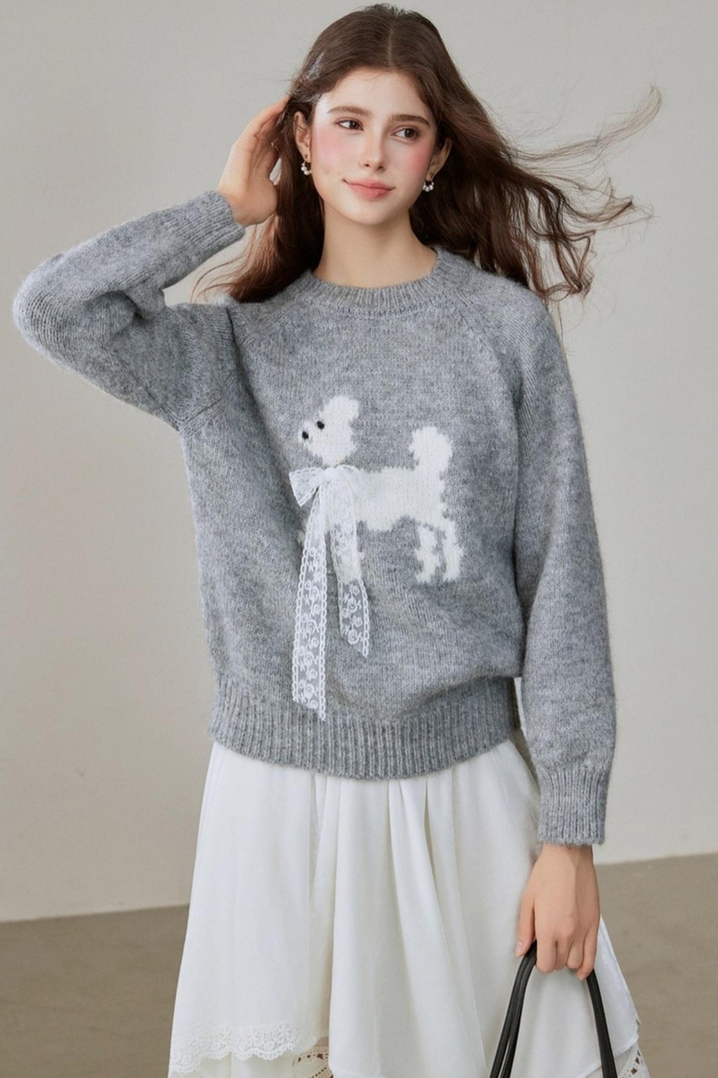 Crew Neck Puppy Design Knitwear