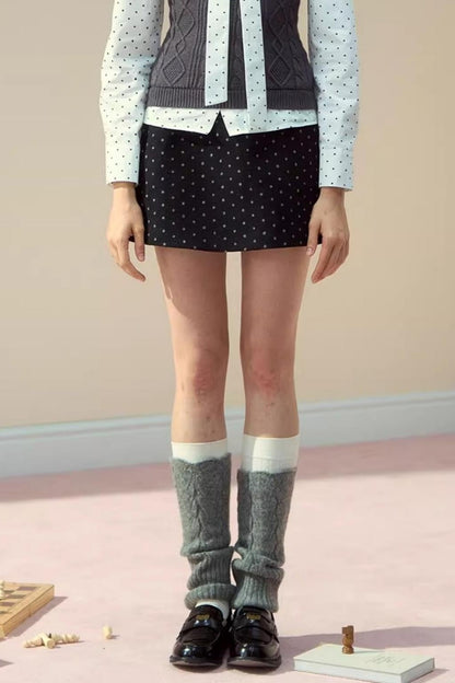 Polka Dot Patchwork Shirt And Skirt Set-Up
