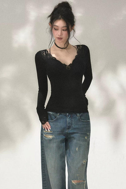 Top in maglia di pizzo a toppe