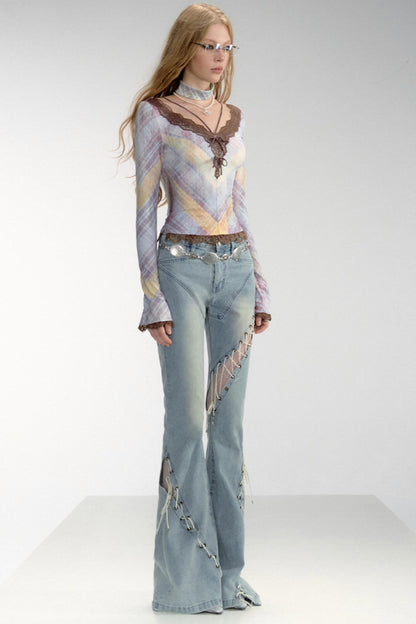 Smoky Washed Rope Flared Jeans