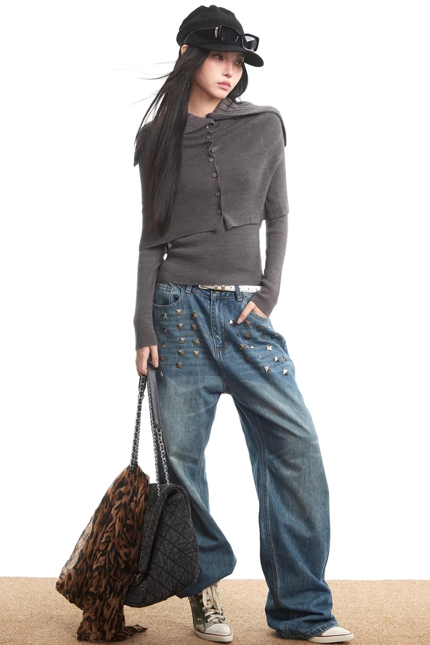 Gray Knitted Turtleneck Sweater