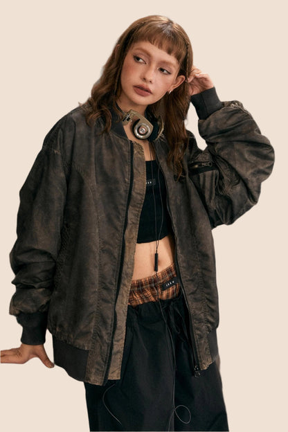 EZEK Original Wasteland American Flight Suit Washed Distressed Jacket Women's Pre-Fall New Loose Baseball Uniform