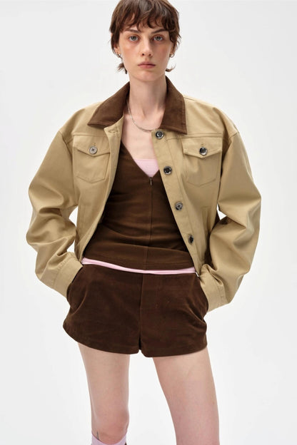Color-Blocking Lapel Cargo Jacket