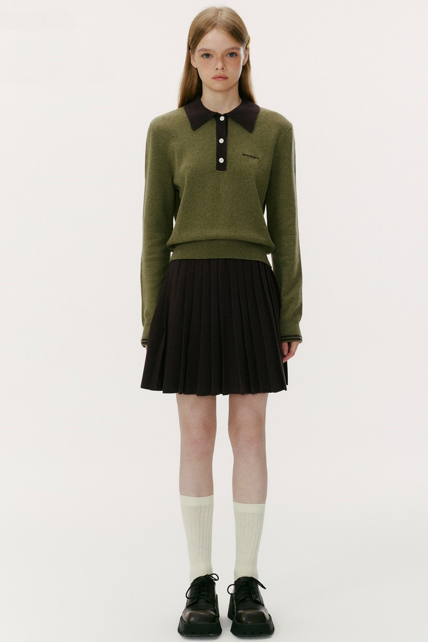 Wool Blend Knit Polo Sweater