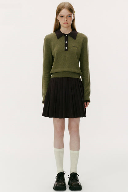 Wool Blend Knit Polo Sweater