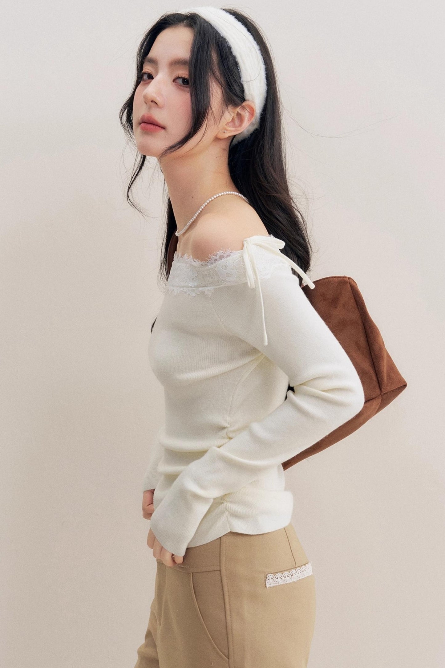 Lace Paneled Long Knit Top