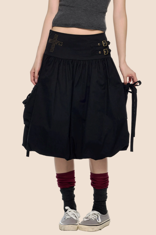 Rivet Rhinestone Floral Puff Skirt
