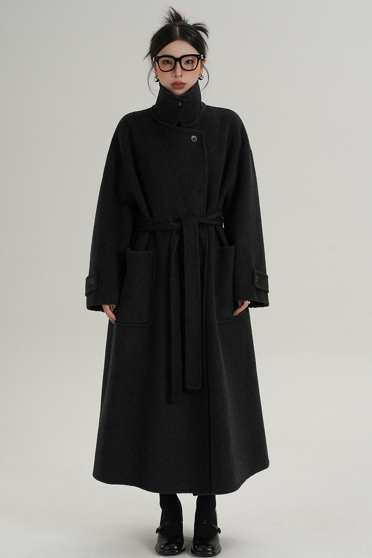 Stand-Up Wool Long Coat
