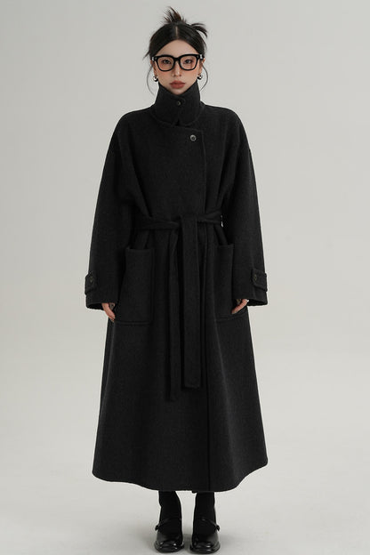 Stand-Up Wool Long Coat