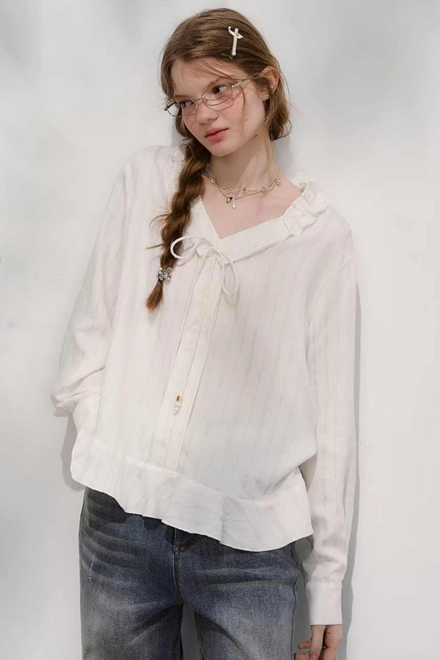 Striped Lace Sleeve Blouse