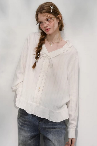 Striped Lace Sleeve Blouse