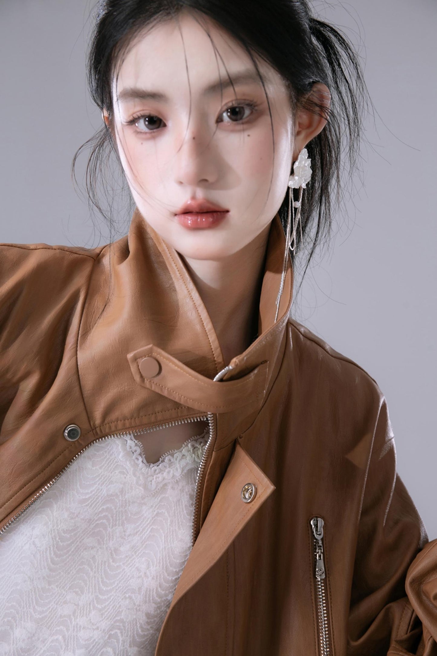 Deconstructed Dew Brown Leather Jacket