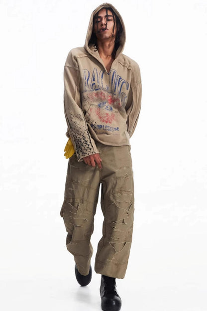 Vintage Racing Print Hooded Sweatshirt