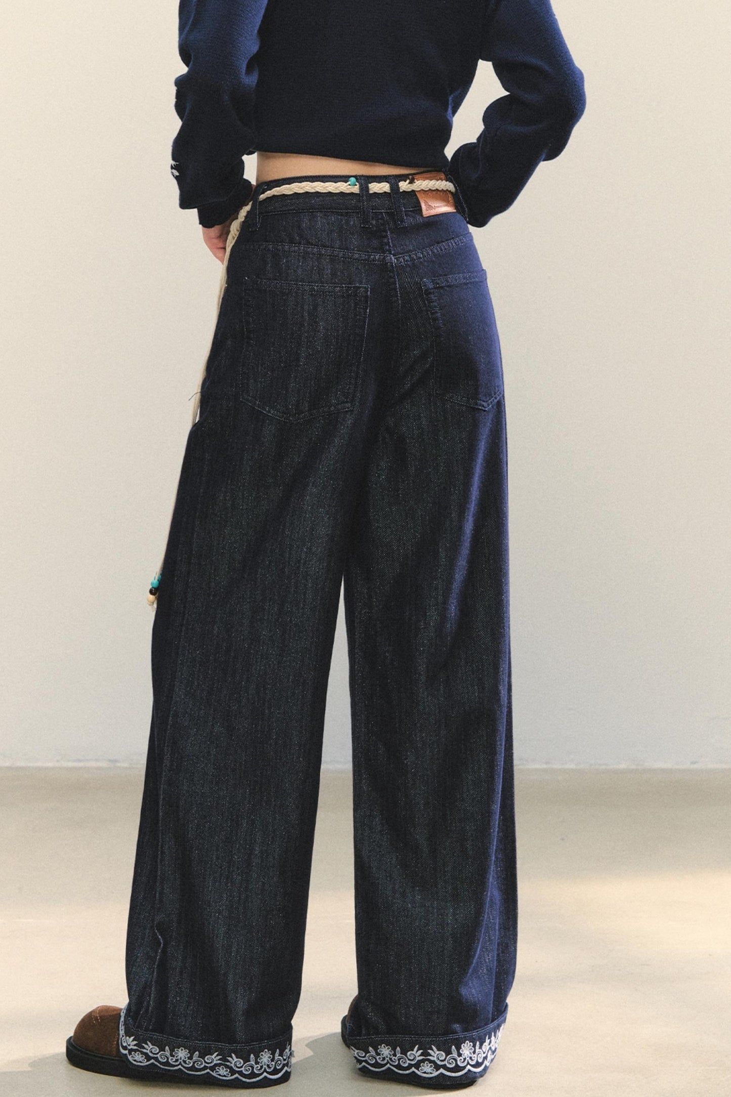 Embroidered Straight-Leg Pants