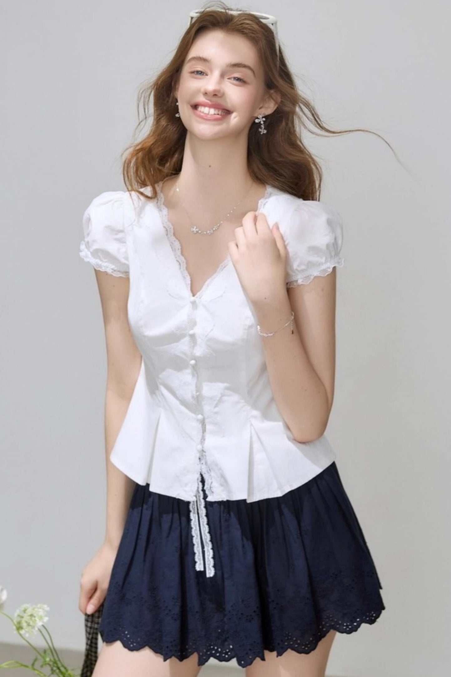 White V-Neck Slimming Shirt
