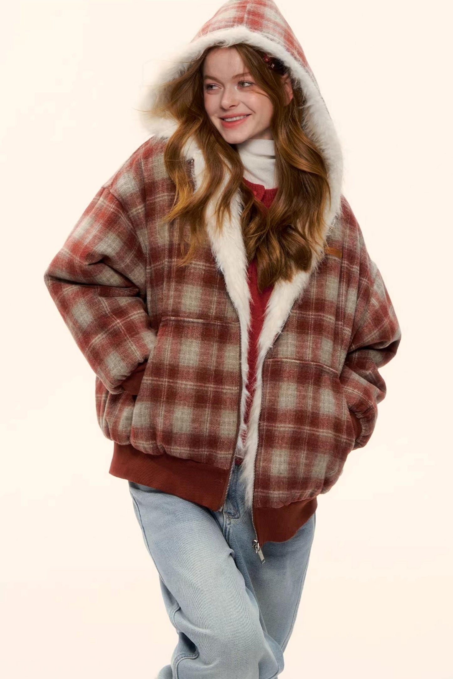Reversible Plaid Plush Coat