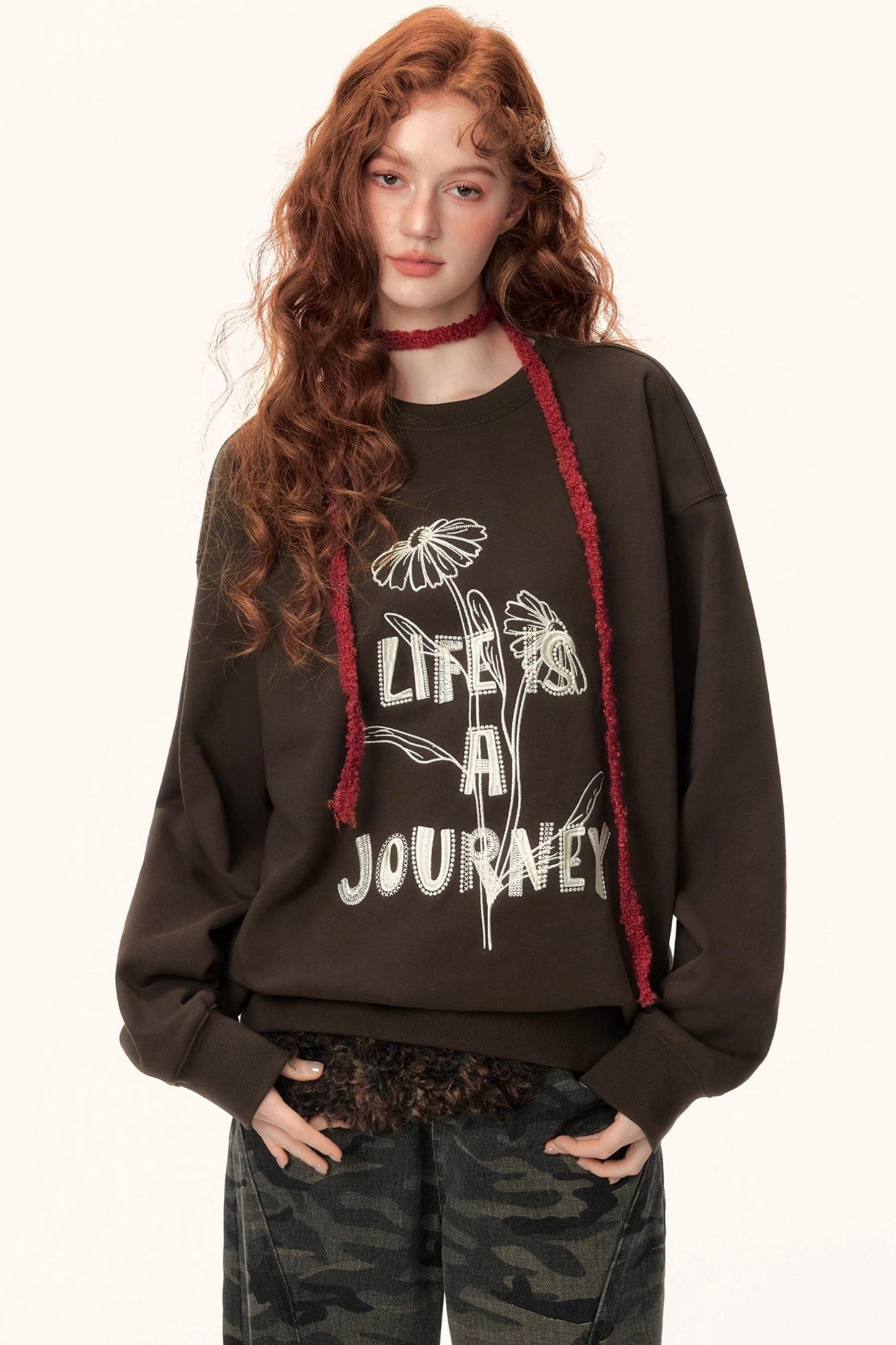 Graffiti Embroidered Color-Blocked Sweater
