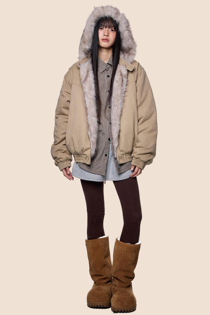 Carved Fluffy Collar Jacket