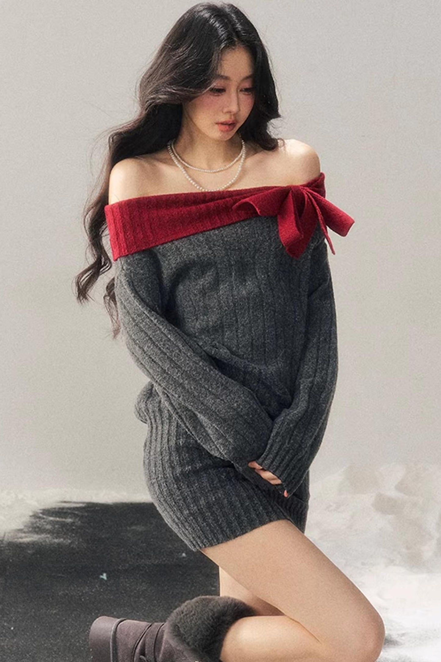 Off-Shoulder American Sweater Dress