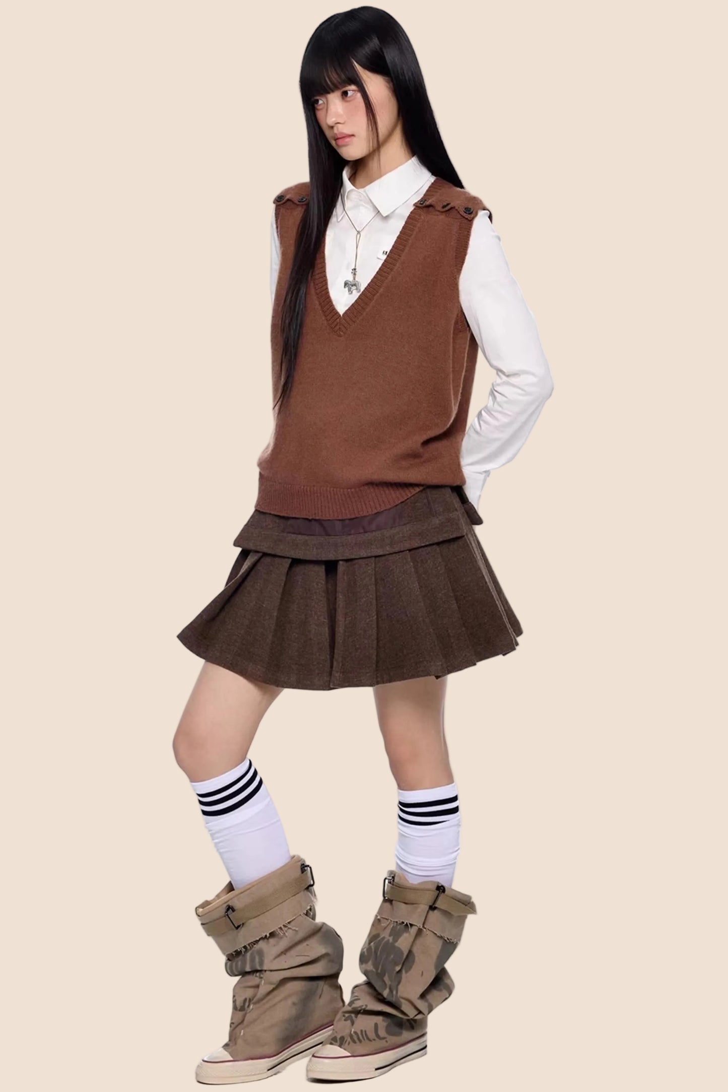 V-Neck Knitted Layered Vest