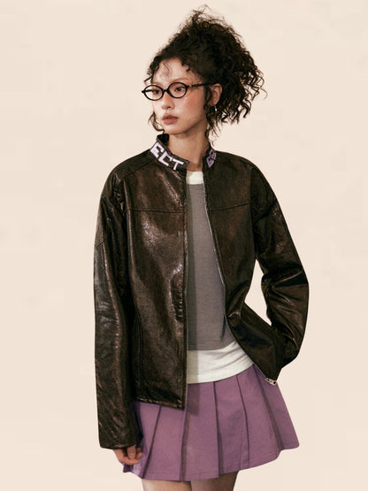 American Retro Loose Leather Brown Jacket