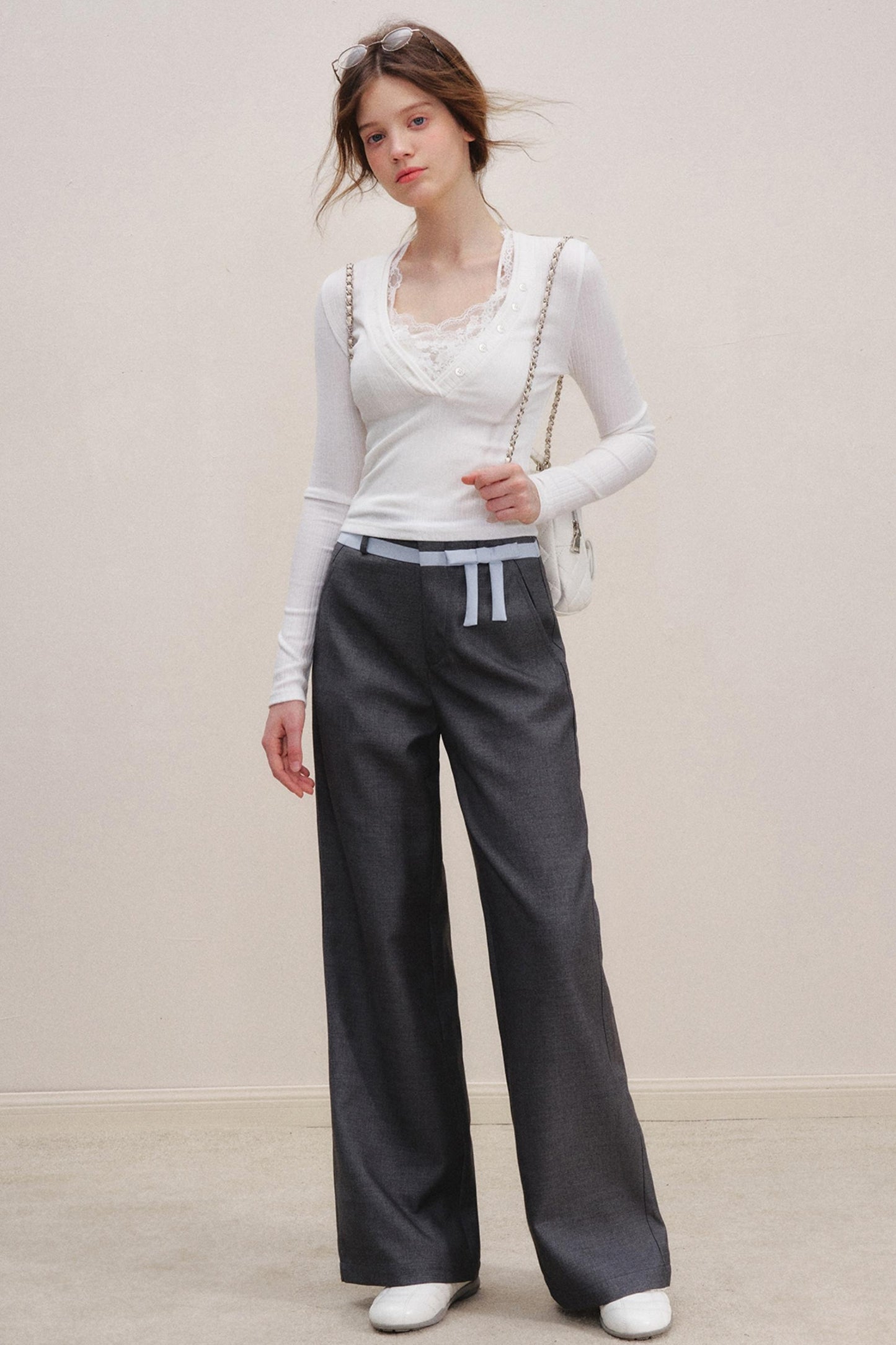 Lace V-Neck Knit Sweater Set-Up