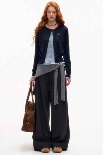 Solid Knit Lace-Up Shawl