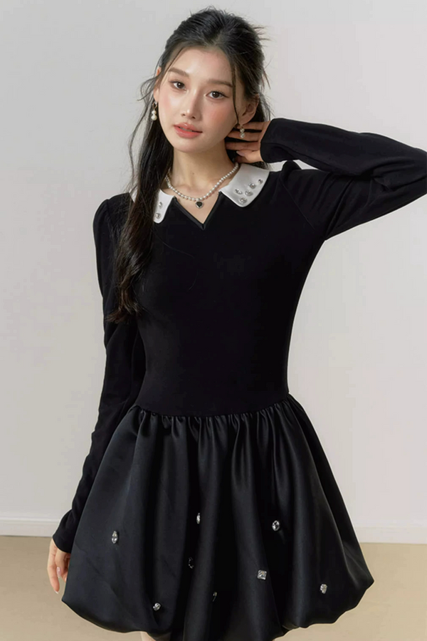 Conjunto de Vestido Mini con Solapa de Lentejuelas Estilo Miu