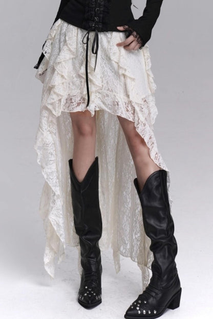 Irregular Lace Hem Skirt