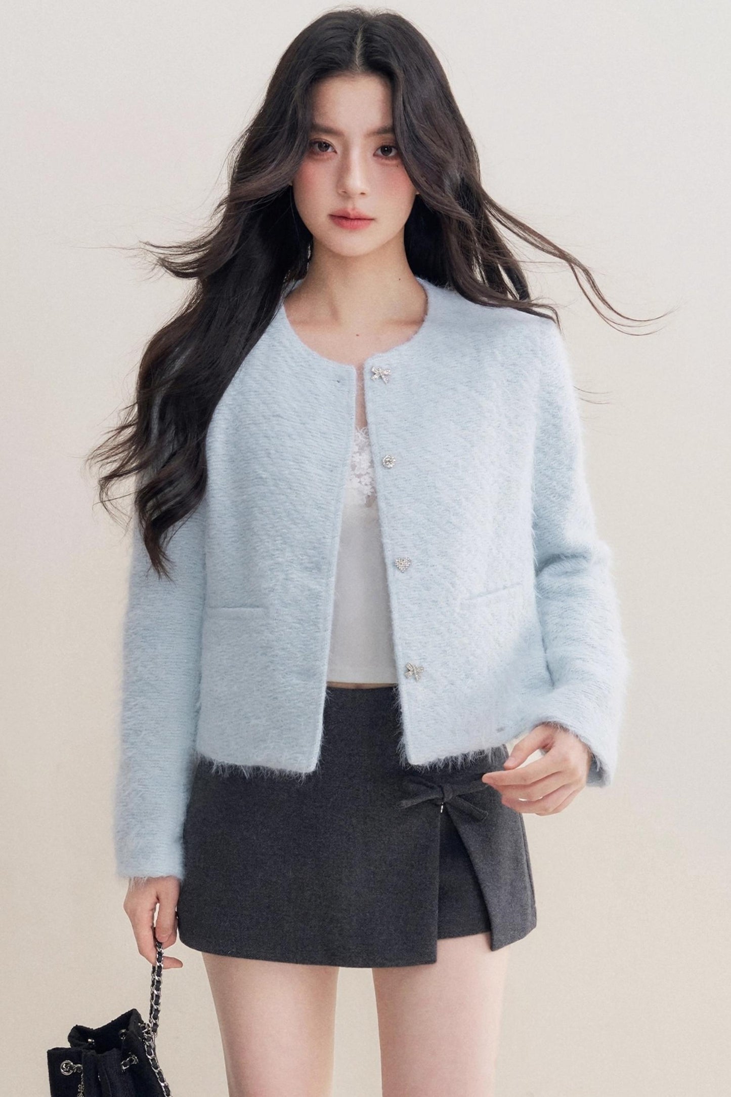 Bow Woolen Hem Skirt