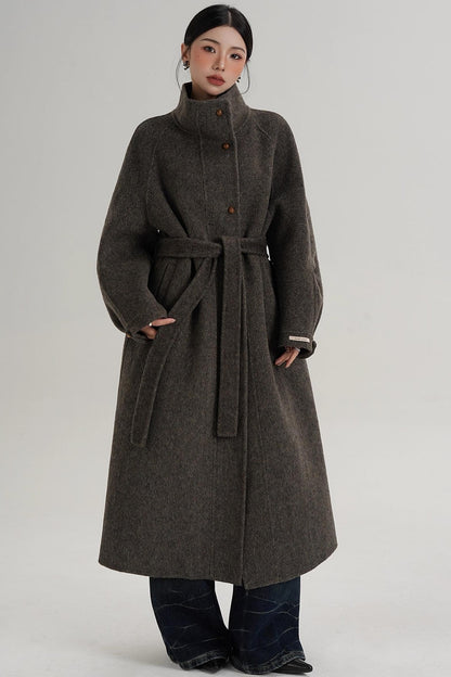 Elegant High-Neck Long Wool Coat