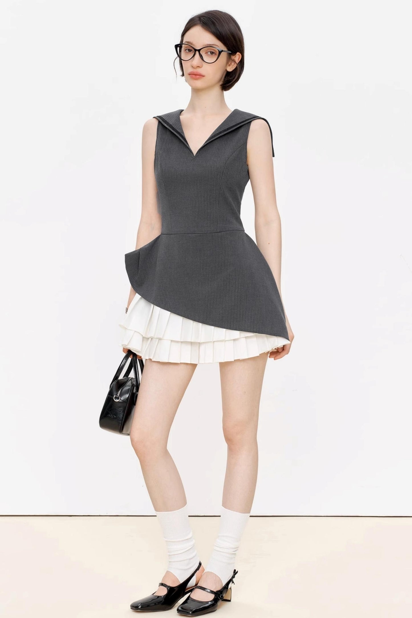 Positive Navy V-Neck A-Line Dress