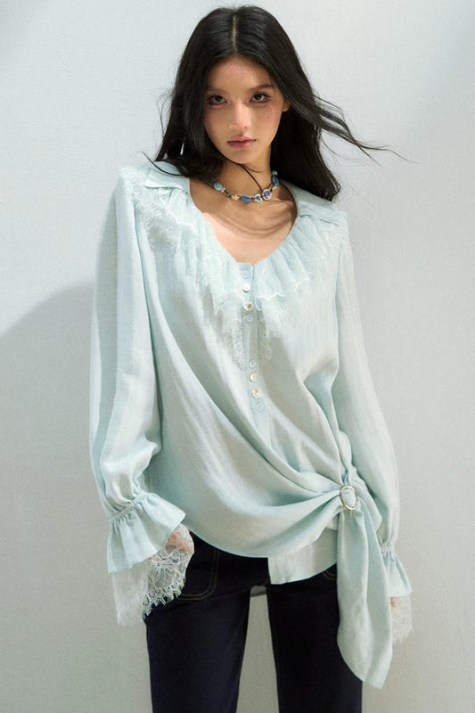 Lace Patchwork Asymmetrical Blouse