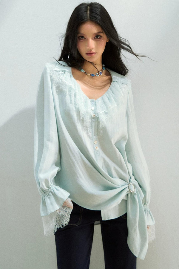 Lace Patchwork Asymmetrical Blouse