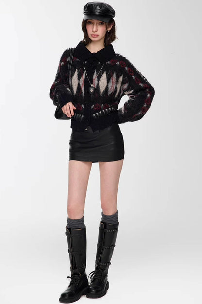 Mohair Argyle Knit Sweater